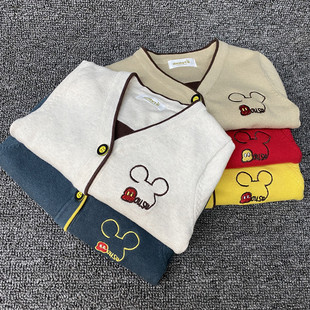 童装女针织衫外套春秋新款男儿童开衫毛衣纯棉小童宝宝毛线衣红色