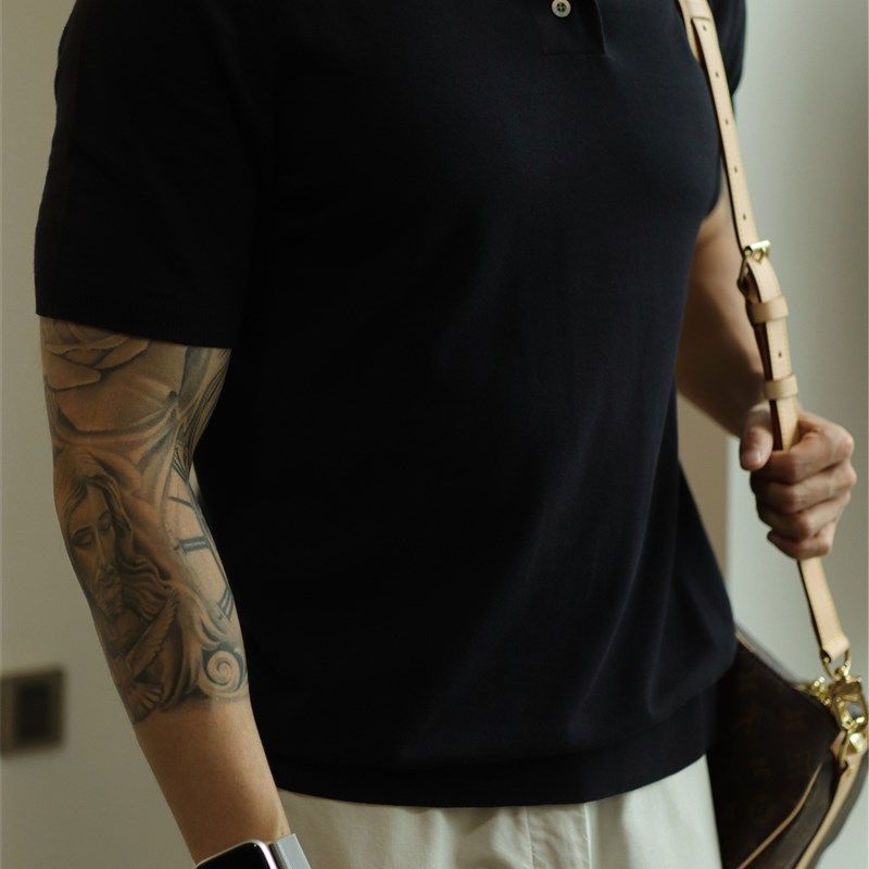 YUXIAN余闲美式POLO衫男针织复古翻领纯棉短袖T恤休闲商务春夏季