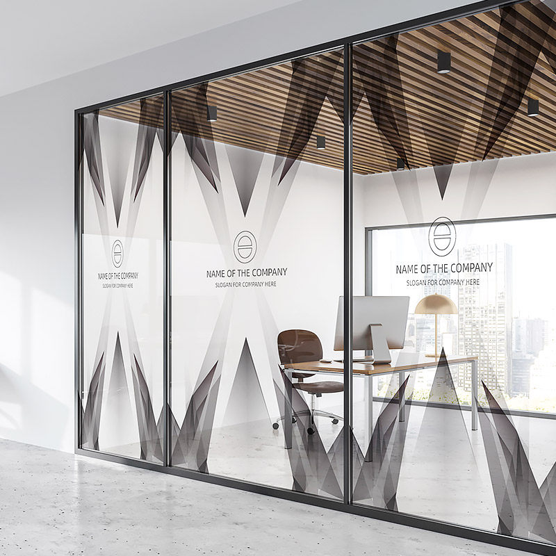 创意几何公司办公室隔断玻璃贴膜静电磨砂装饰贴纸LOGO尺寸可定制
