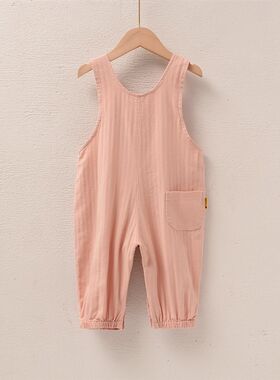 婴儿背带裤纯棉汉服中国风夏薄防蚊裤0一3岁按扣开裆女童男童裤子