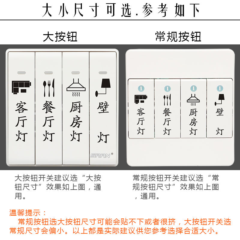 喜昶开关标识贴墙贴开关标示字贴灯开关插座装饰保护套配电箱标签