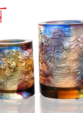 琉璃笔筒摆件轻奢艺术高档办公室桌水晶工艺品创意礼物送老师领导