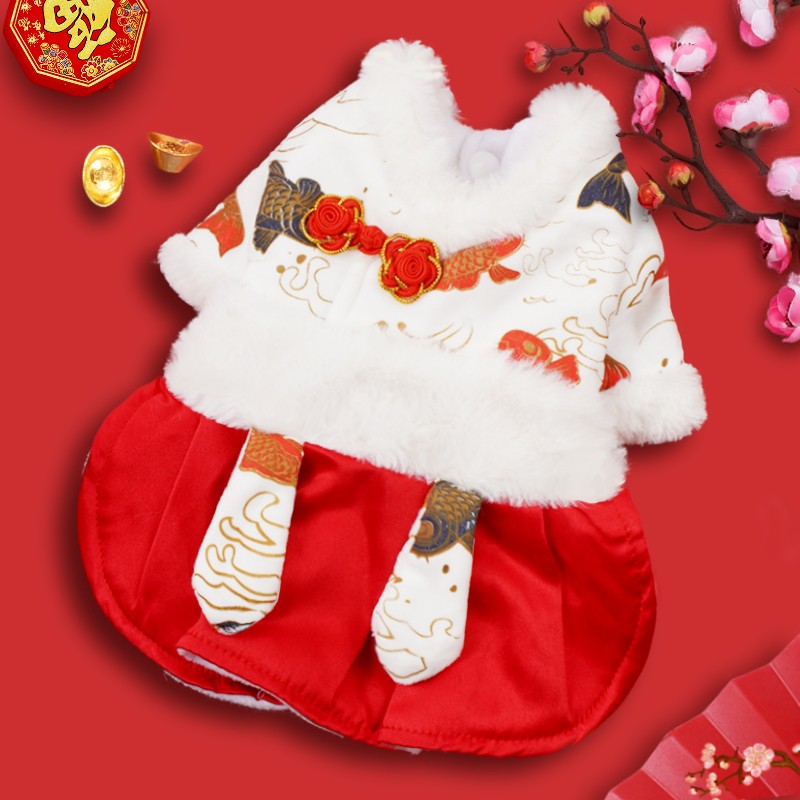 狗狗新年衣服喜庆唐装秋冬保暖汉服猫咪过年泰迪中小型宠物拜年装