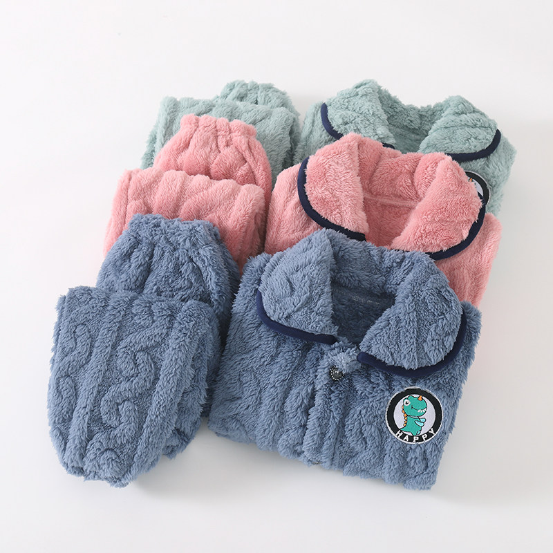 儿童睡衣男童秋冬季男孩子法兰绒提花加厚款宝宝珊瑚绒家居服套装