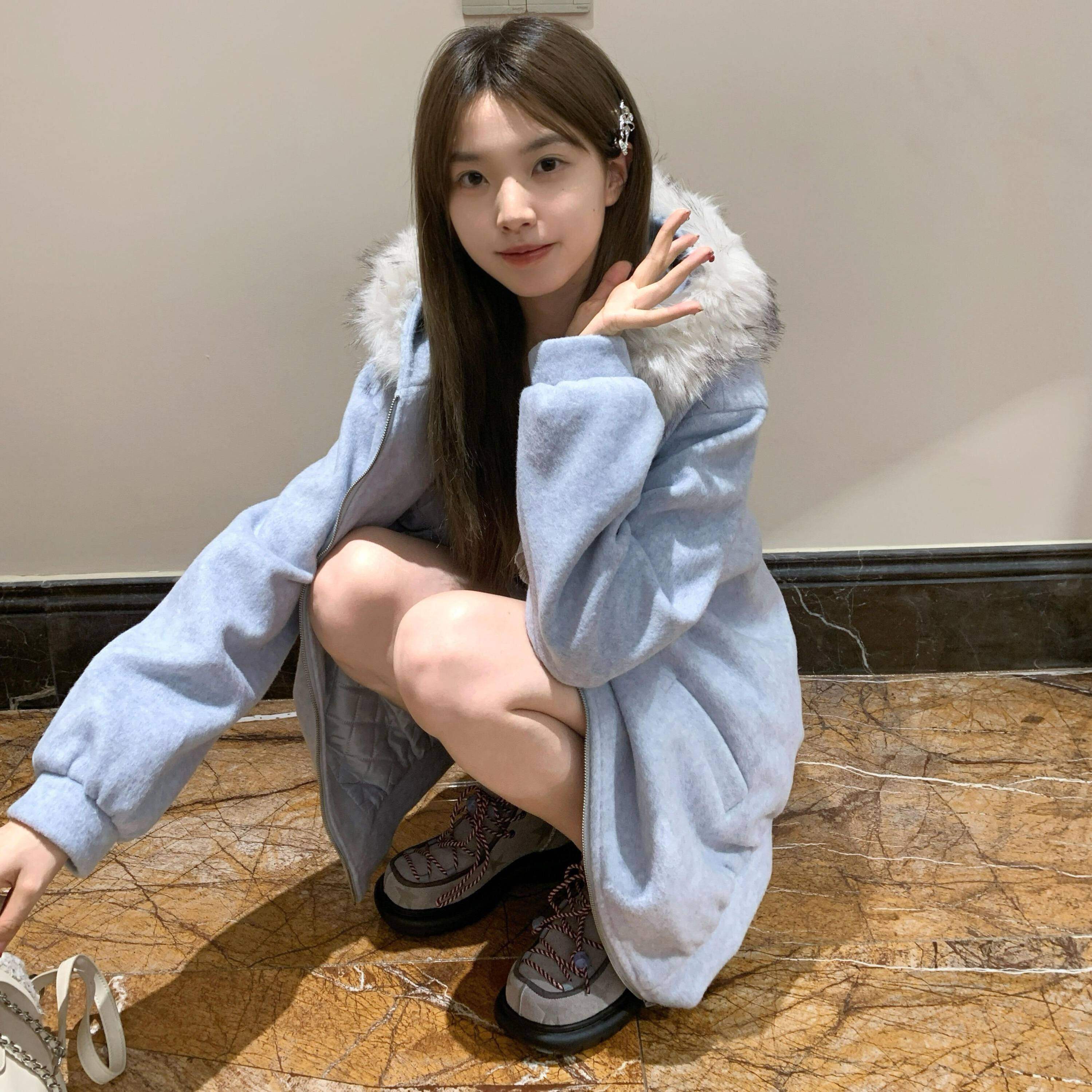 韩系复古毛领连帽拉链开衫卫衣女秋冬大童初中高中生加厚慵懒外套