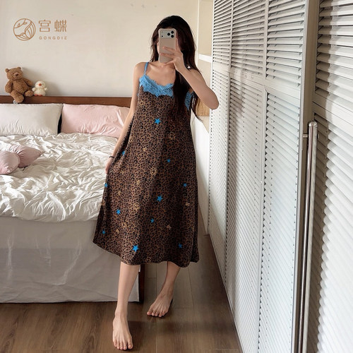 宫蝶【凉感型】迪士尼玛丽猫吊带睡裙带胸垫女外穿冰丝豹纹睡衣夏