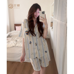 宫蝶蜡笔小新联名情侣睡衣女夏季短袖卡通家居服男款三件套装外穿