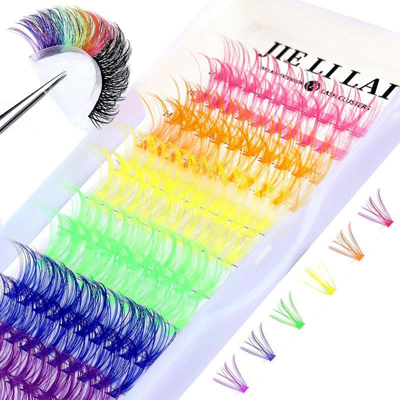 跨境彩色睫毛Colored Lash Clusters Individual Lashes D Curl