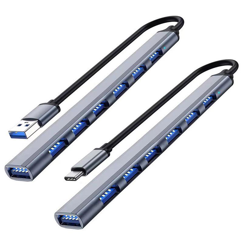 铝合金7口拓展坞USB3.0HUB双头USB+TYPEC多功能HUB七口便携集线器