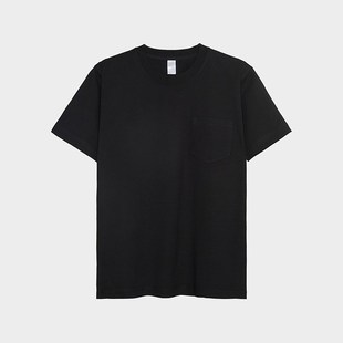 300g美式重磅纯棉T恤男款复古口袋短袖男装圆领小领口纯白色打底
