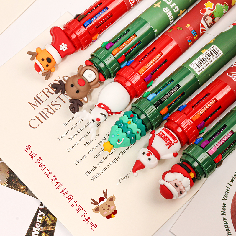 创意耶诞十色圆珠笔幼儿园小学生课堂实用小礼品学生彩色笔标记笔