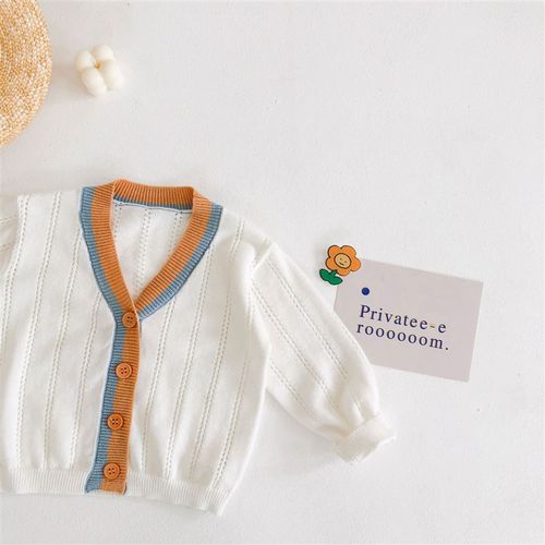 2021初秋男女宝宝撞色镂空开衫婴儿防晒空调衫服长袖针织外套薄款