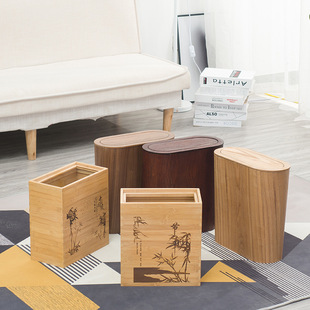 省空间垃圾桶楠竹木制木质夹缝狭窄翻盖创意北欧日韩厕所收纳纸篓