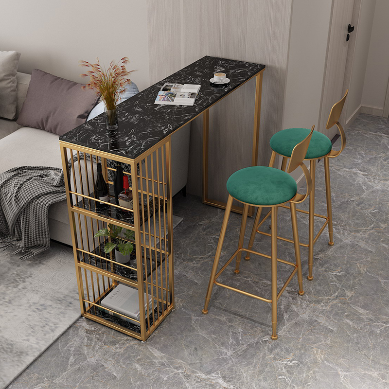 北欧大理石吧台桌简约家用客厅靠墙实木长条高脚桌椅网红隔断酒柜