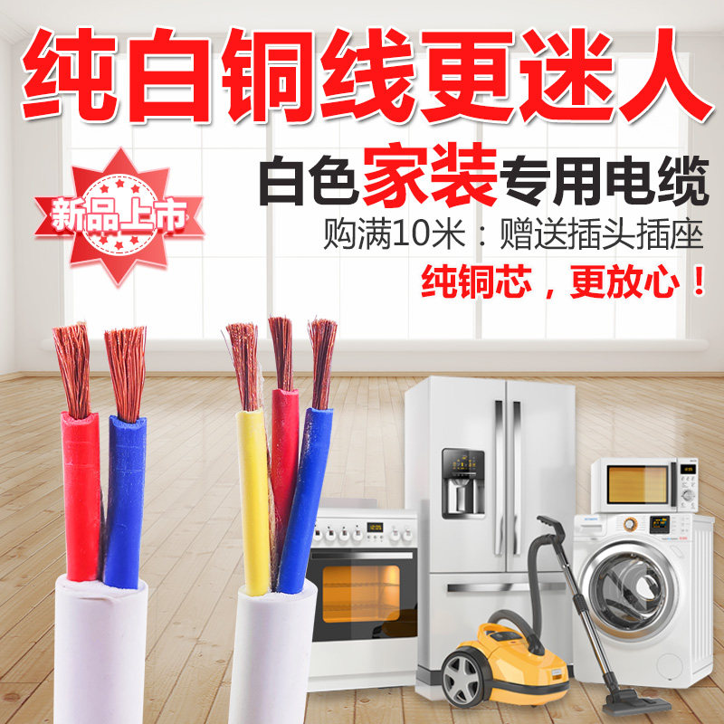 电线家装白色电缆 家用纯铜电源线两芯三芯2.5 4 6平方防冻护套线