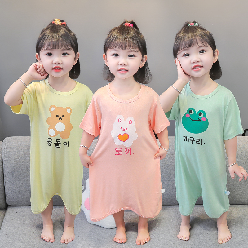 男童睡衣春秋纯棉长袖薄款女童男孩宝宝防踢护肚儿童连体家居服夏