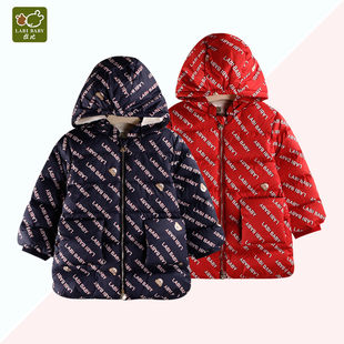 拉比婴儿秋冬季儿童保暖羽绒服男童女童衣服女宝宝中长版拉链外套