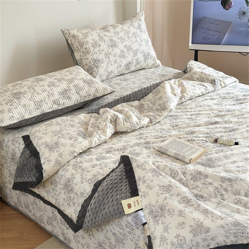 2023新款全棉豆豆花边床盖四件套可机洗保暖加厚大豆被芯绗缝床单,床上用品,化纤被,淘宝优惠券,粉丝福利购,淘宝优惠卷