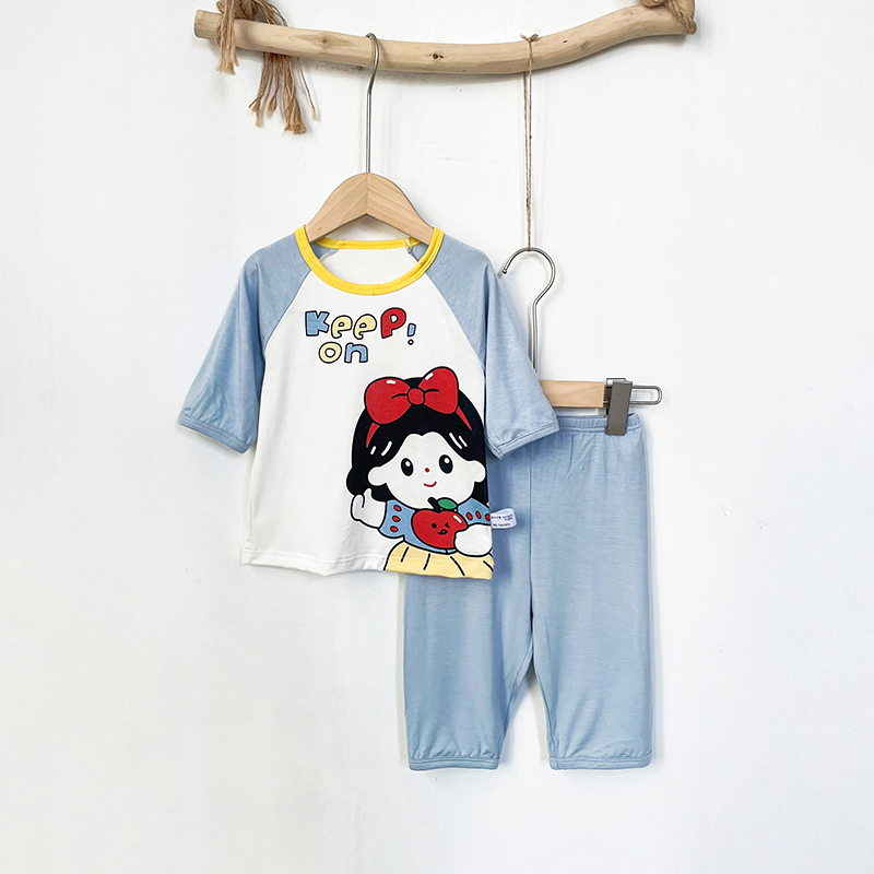 儿童睡衣套装夏季宝宝家居服中袖衣服男女童空调服卡通透气七分袖
