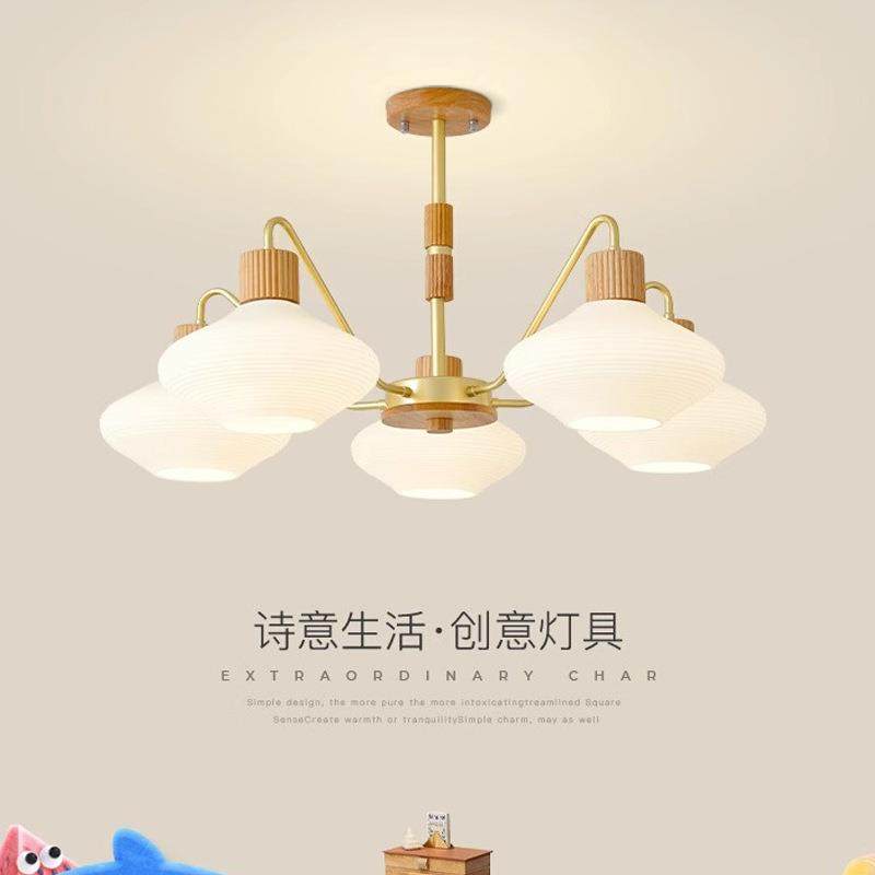 日式北欧简约家用客厅多头原木吊灯餐厅卧室玻璃木艺吊灯