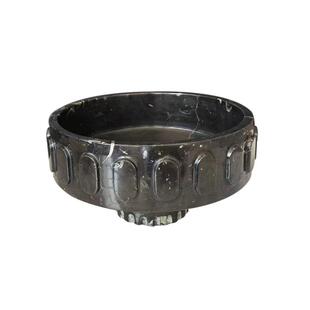 客厅茶几大理石装饰托盘几何石材果盘圆形黄洞石收纳盘家居摆件