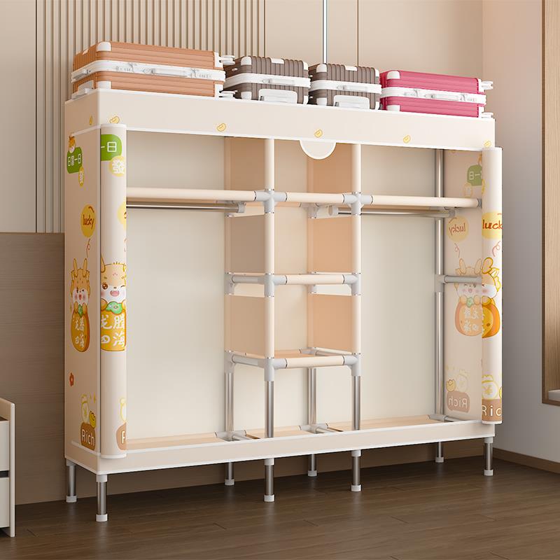 新款简易衣柜家用卧室组装布衣柜全钢架结实耐用出租房用宿舍收纳