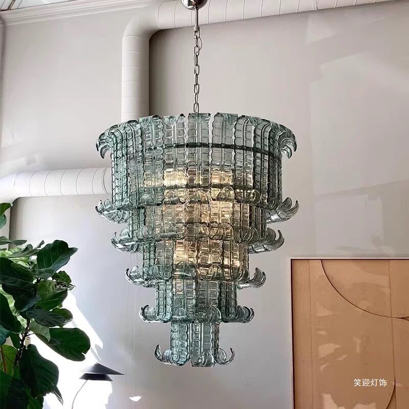 法式客厅灯轻奢复古别墅复式楼梯吊灯美式艺术玻璃主餐厅卧室灯具