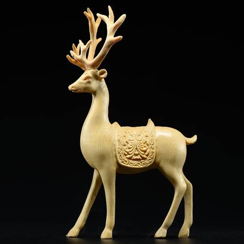 桧木木雕梅花鹿摆件鹿中式客厅家居装饰实木手工工艺品