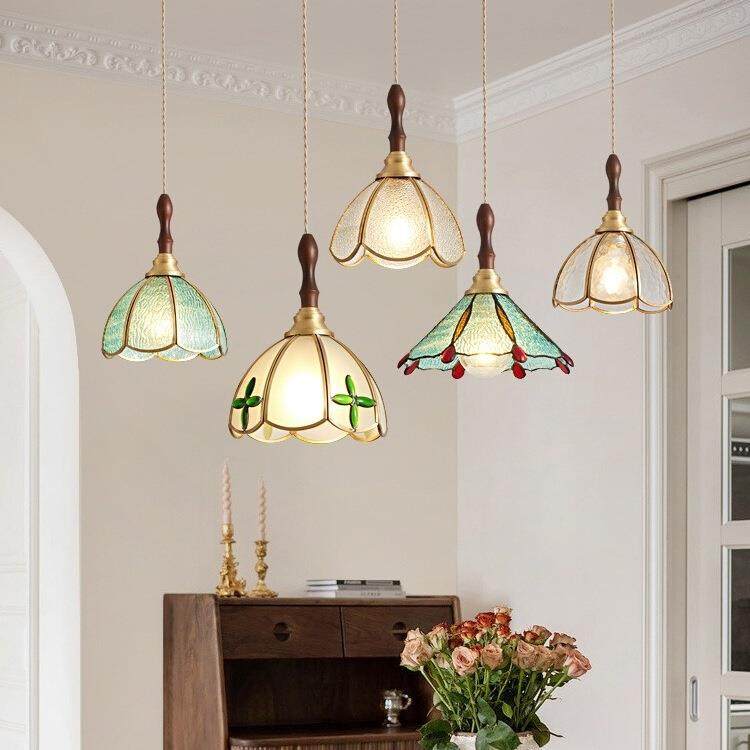 中古风卧室床头吊灯复古美式乡村民宿餐厅吧台书房玻璃吊灯