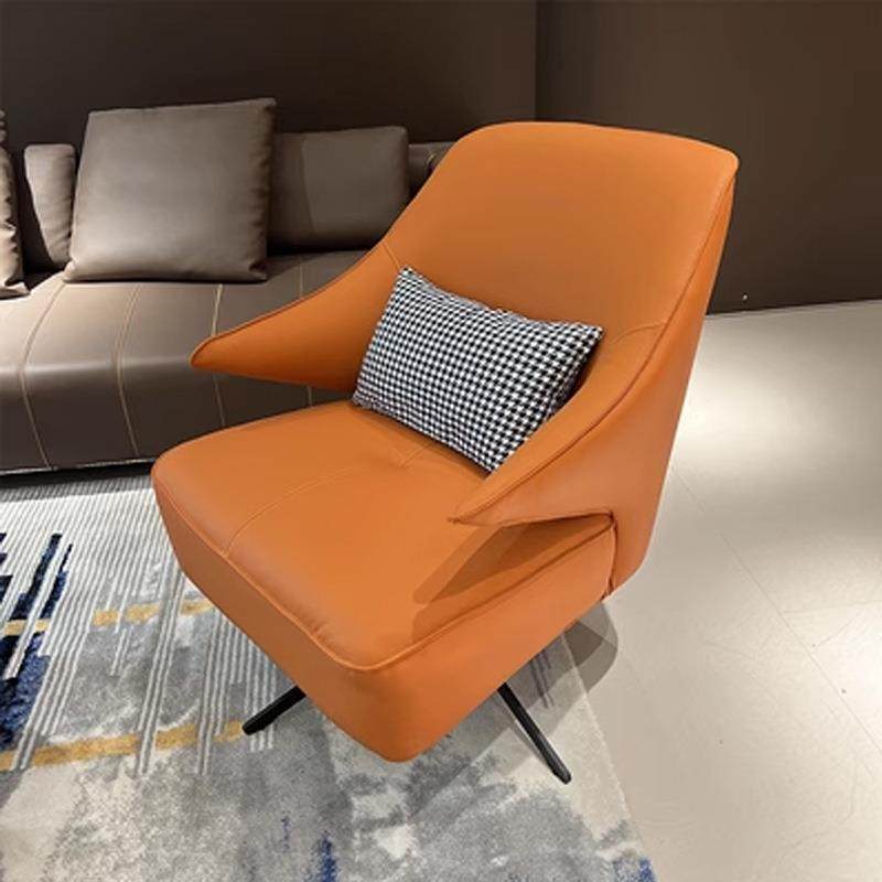 单人可旋转休闲椅客厅现代简约设计师款真皮沙发轻奢风懒人老虎椅