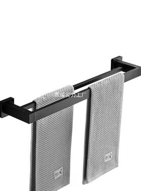 免打孔黑色浴室加厚方体双杆毛巾架厕所浴巾架卫生间置物架