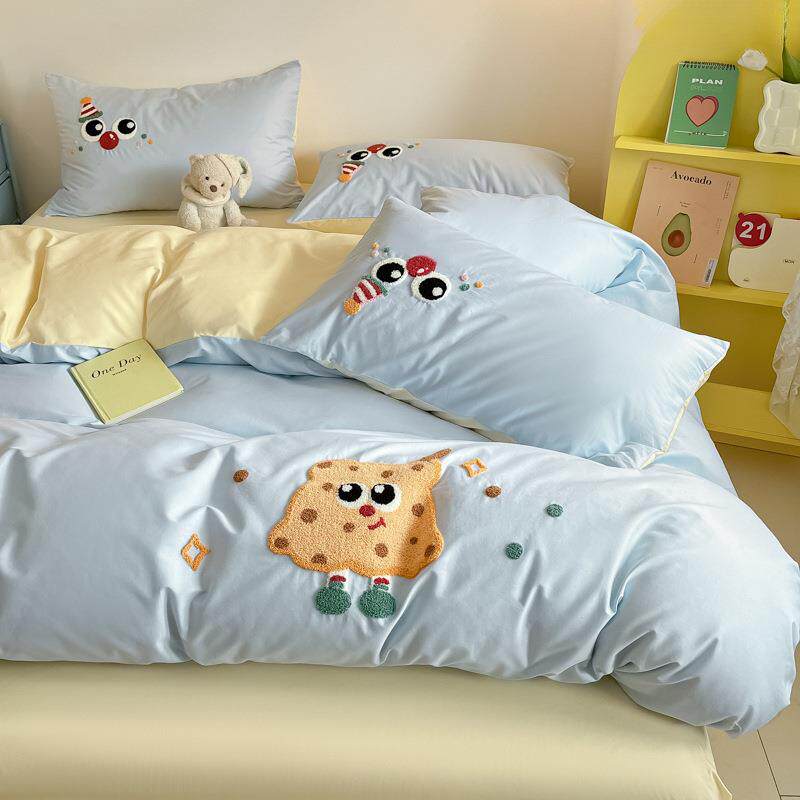 A类100全棉纯棉毛巾绣四件套床上用品春夏儿童卡通被套床笠三件套