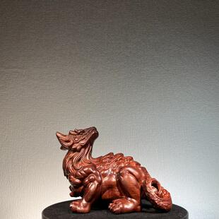 小叶紫檀绿檀木雕白泽祥瑞神兽摆件手把件供奉车内中控家居装饰品