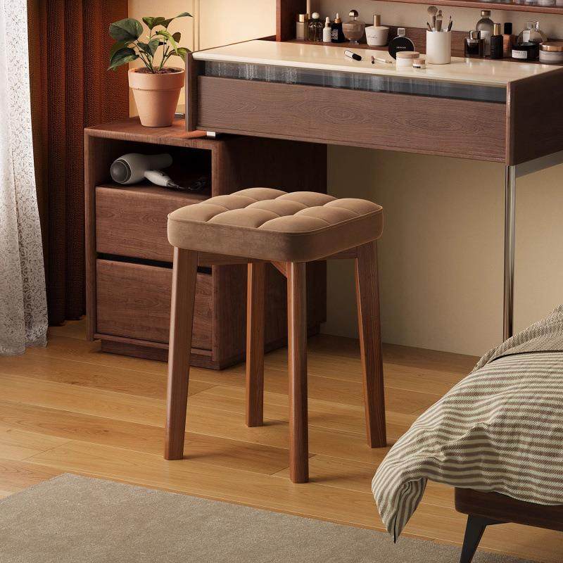 实木化妆凳子家用梳妆台单独椅子女生卧室不占空间软包板凳可叠放