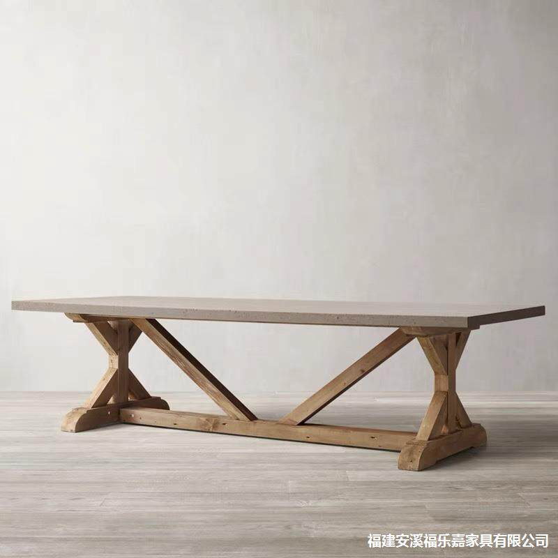 实木仿水泥色大板极简会议桌
