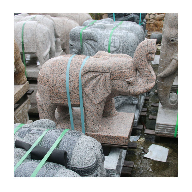 室外黄锈石青石三象开泰雕塑