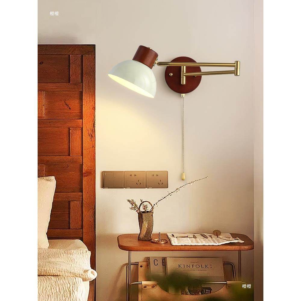 中古风卧室床头壁灯可位移摇臂折叠伸缩书房个性创意学习阅读灯具