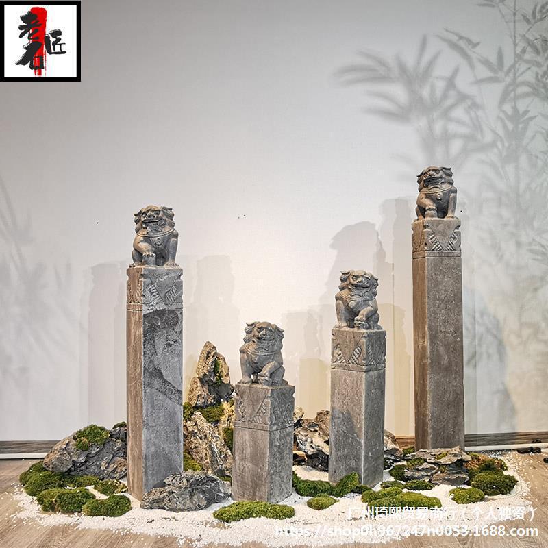 仿古青石石狮子貔貅麒麟栓马桩