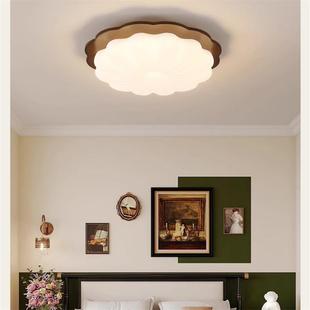 中古复古奶油风新中式 创意实木胡桃木色卧室灯书房吸顶灯具6608