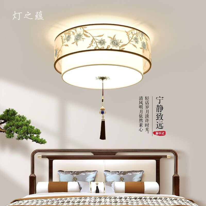 新中式吸顶灯led卧室灯具刺绣现代简约长方形客厅书房餐厅中国风