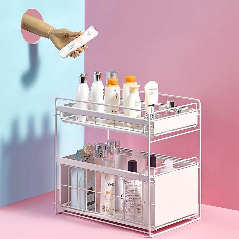 免安装厨房下水槽置物架橱柜双层抽拉式收纳架分层储物架省空间