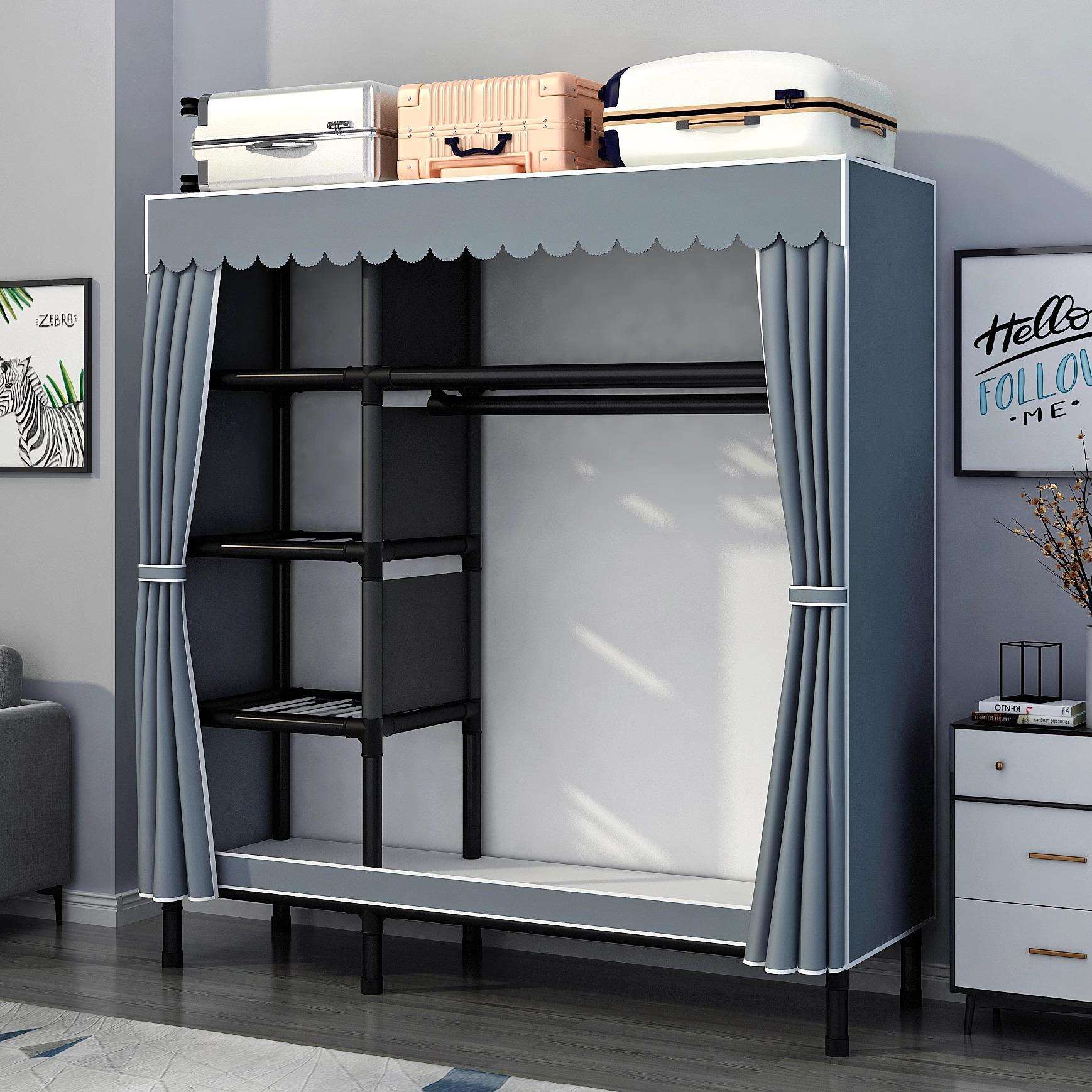 简易衣柜家用卧室组装布衣柜钢管结实耐用出租房屋衣橱柜子经济型