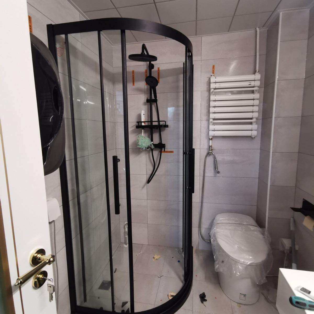 黑色弧形淋浴房隔断卫生间玻璃门干湿分离弧扇形洗澡间沐浴房