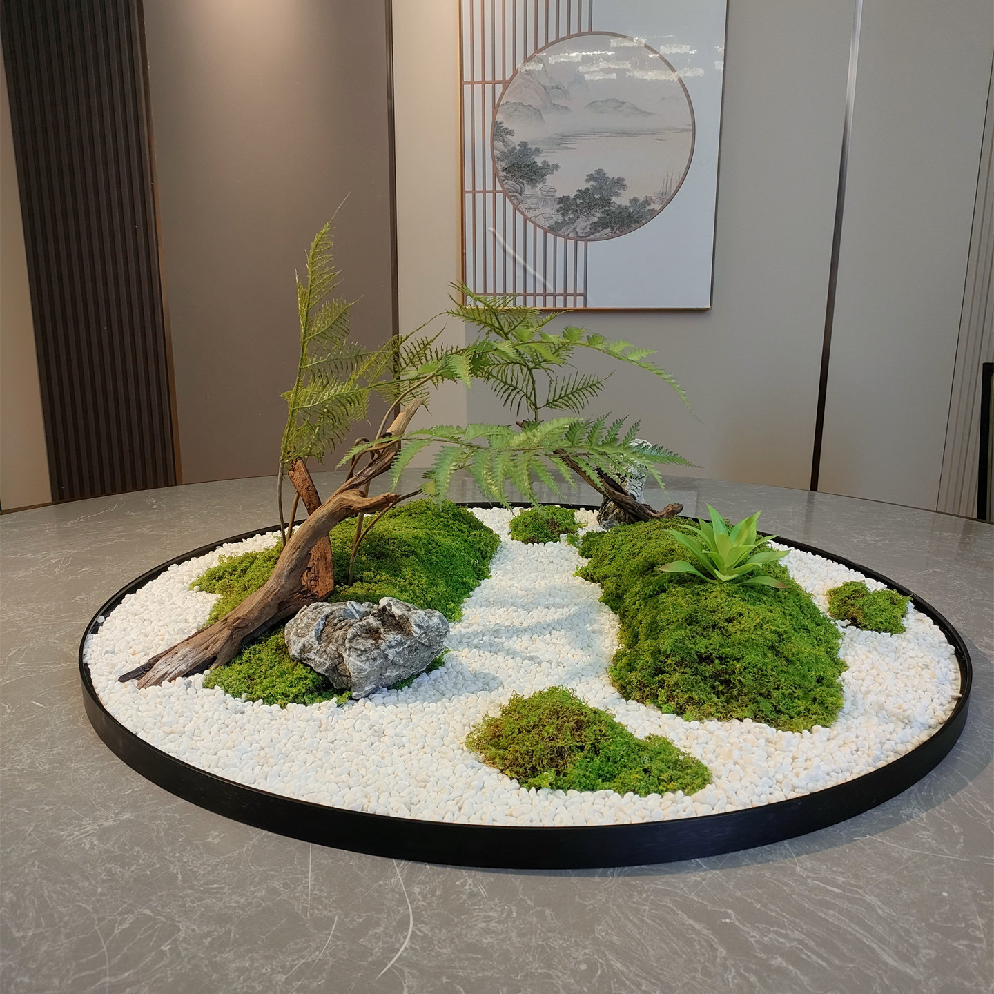 酒店餐桌电动转盘摆件仿真花包厢装饰摆件大圆桌中间摆花微景观