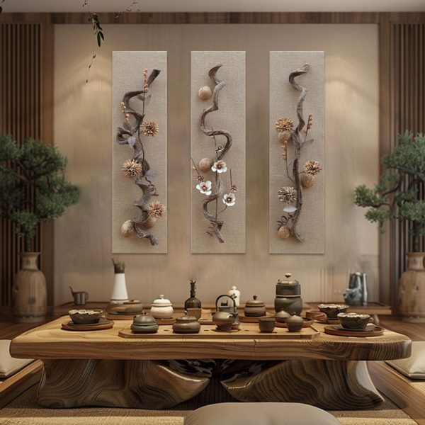 壁饰墙上装饰品挂件立体新中式走廊过道装饰沙发背景墙挂画实木