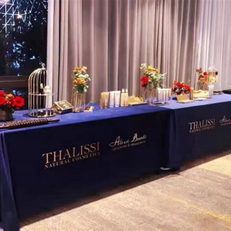 定制展会桌布印刷logo会议签到长方形台布地推广告蓝色长桌布订做