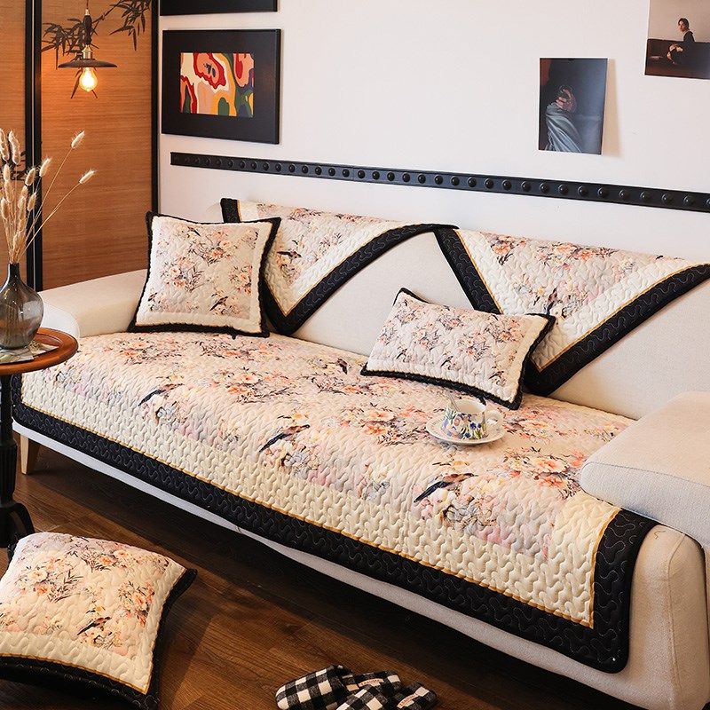 美式田园花卉沙发垫四季通用布艺坐垫防滑清新艺术沙发巾套罩定制