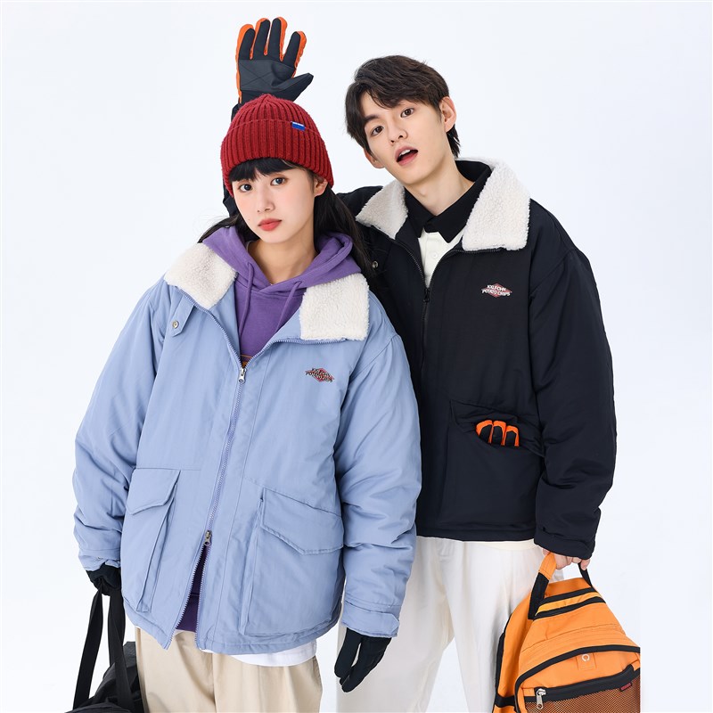 KXLFCHN空穴来风 羊羔毛绒翻领棉衣冬季加厚夹克工装棉服外套男女