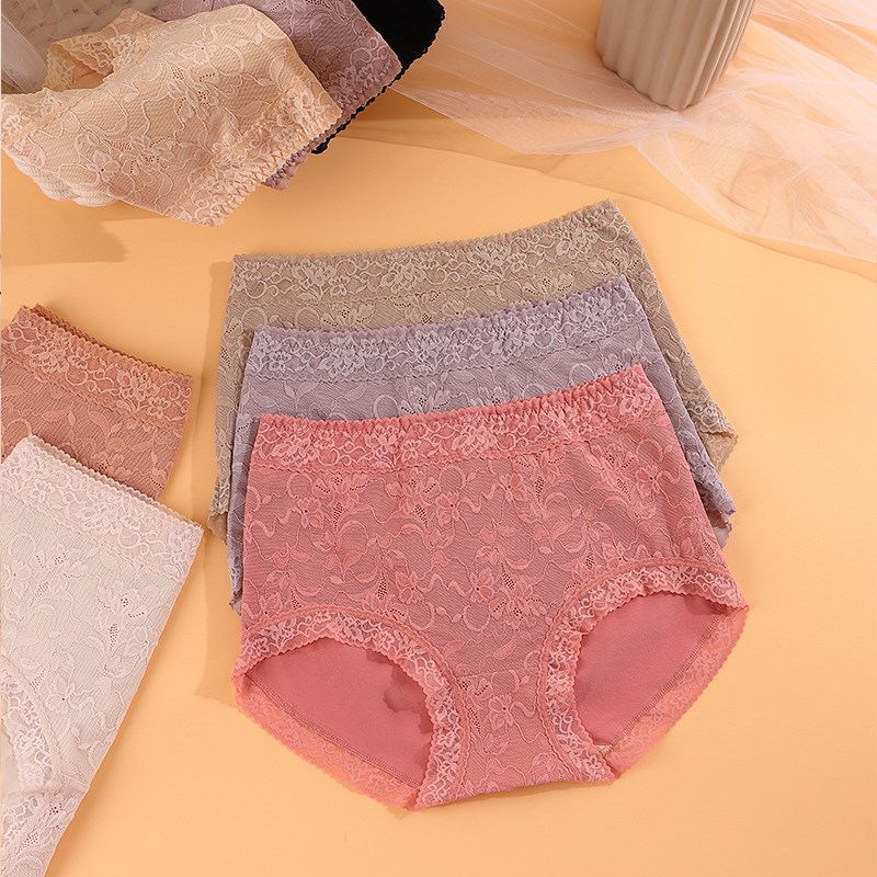 2024新款透气高腰收腹内裤女士纯棉性感抗菌女生蕾丝包臀大码短裤