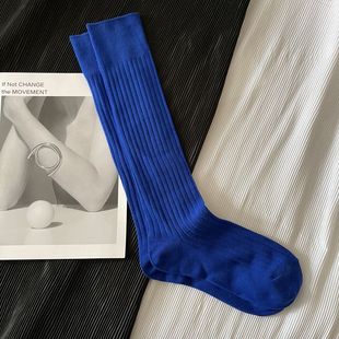 克莱因蓝宽条双针高橡筋打底袜堆堆袜及膝长袜